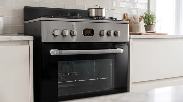 طباخ ستانلس ستيل مع فرن وموقد غاز